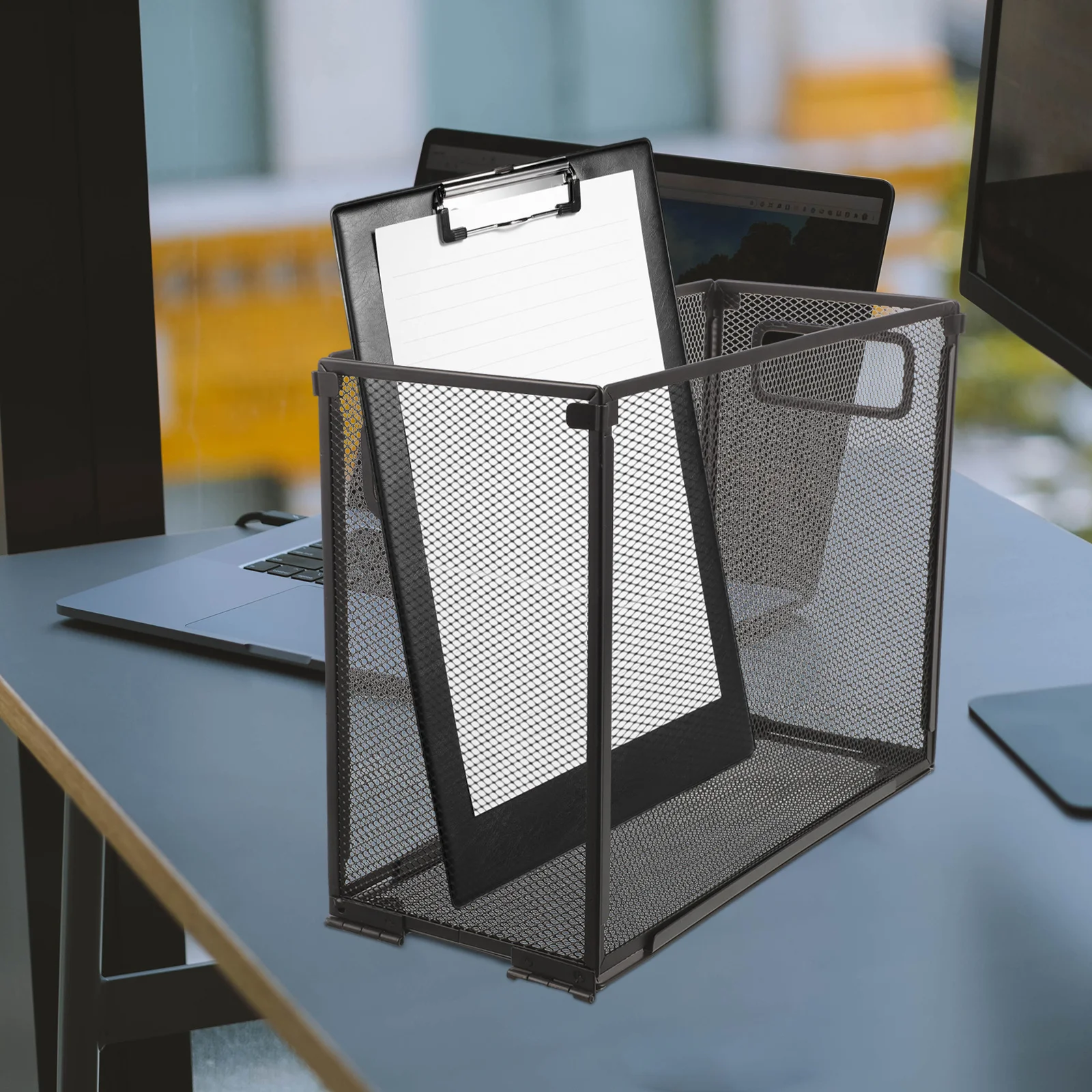 File Box Organizer Stainless Steel Foldable Desktop Document Holder For Office School Home Multi-Layer Mesh File Storage