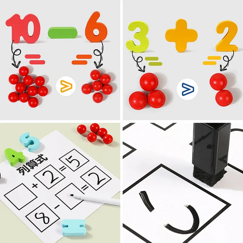 Montessori niños contando matemáticas aritmética suma resta material didáctico pensamiento lógico juguetes educativos de aprendizaje