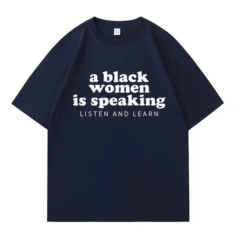 وصول جديد امرأة سوداء تتحدث الاستماع وتعلم المد تي شيرت عادية موضة المتضخم الهيب هوب دافئ الشارع الشهير رجالي التي شيرت