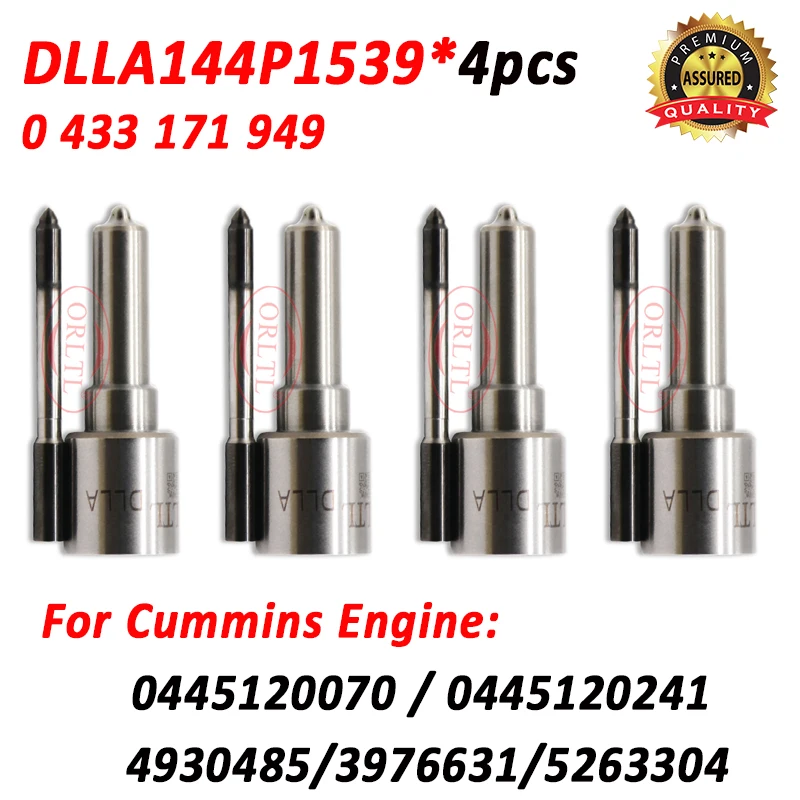 4pcs Nozzle DLLA144P1539 Diesel Injector Spray 0 433 171 949 For Cummins 0445120070 0445120241 4930485 3976631 5263304