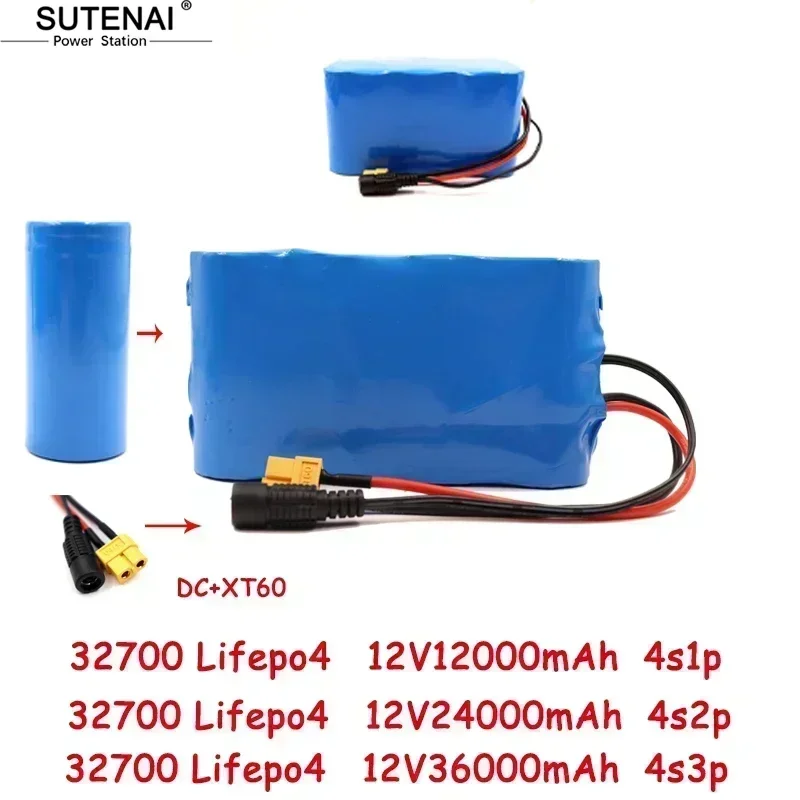 

32700 LiFePO4 battery pack 12.8v 12Ah 24Ah 36ah 4S 40A balance BMS 12V for electric boat and UPS