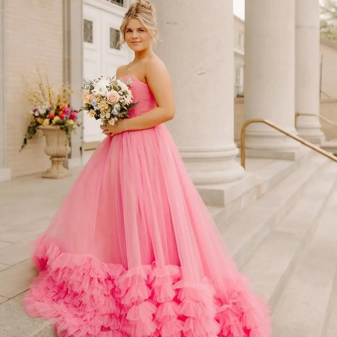 Tulle senza spalline pieghe a strati abiti da ballo eleganti a-line Sweetheart Backless Ball Gowns abito da sera di lusso lungo fino al pavimento 2024