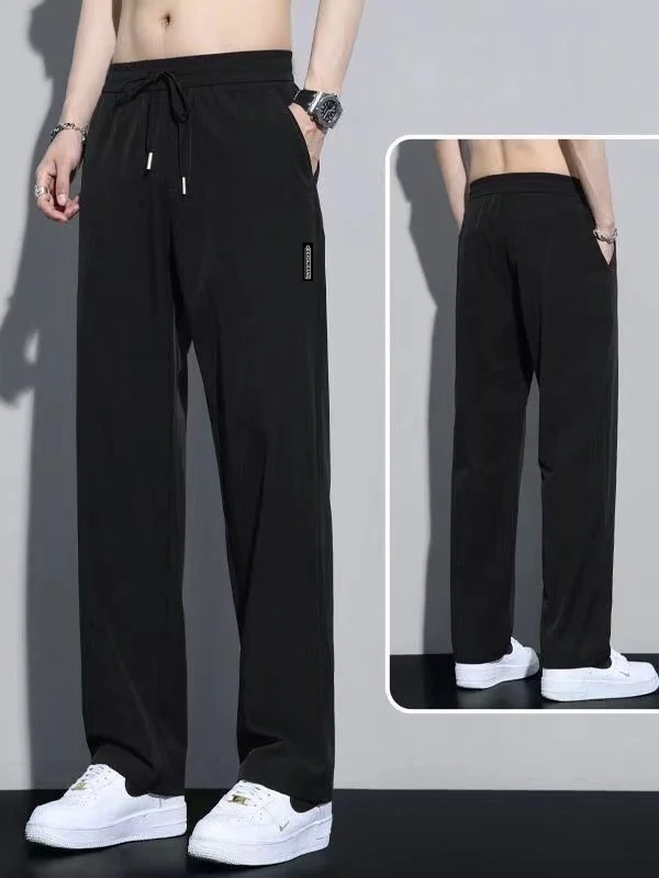 

Men's Ice Silk Casual Pants Summer Large Size Elastic Qui Dry Loose Sports Breathable Straight Leg Workwear Polyester Fiber
