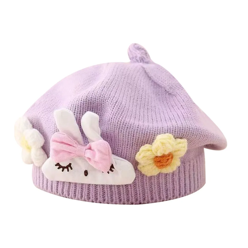 

Fashion Flower Baby Beret Hat Soft Winter Warm Winter Warm Cap Windproof Korean Knitted Hat Toddler Princess