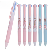 3 pcs/set Kawaii Peach Cat Cartoon 4 Colored Mechanical Gel Ink Pens Cute Stationery School Office Writing Supplies Decor Gift