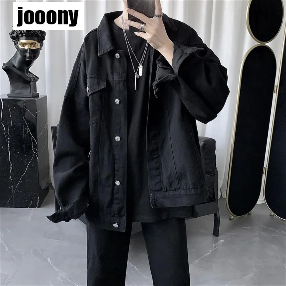 Men\'s Black Casual Workwear Jean Jacket Loose Casual Versatile Youthful Male Solid Color Tops Jacket Mens Fashion Denim Jackets