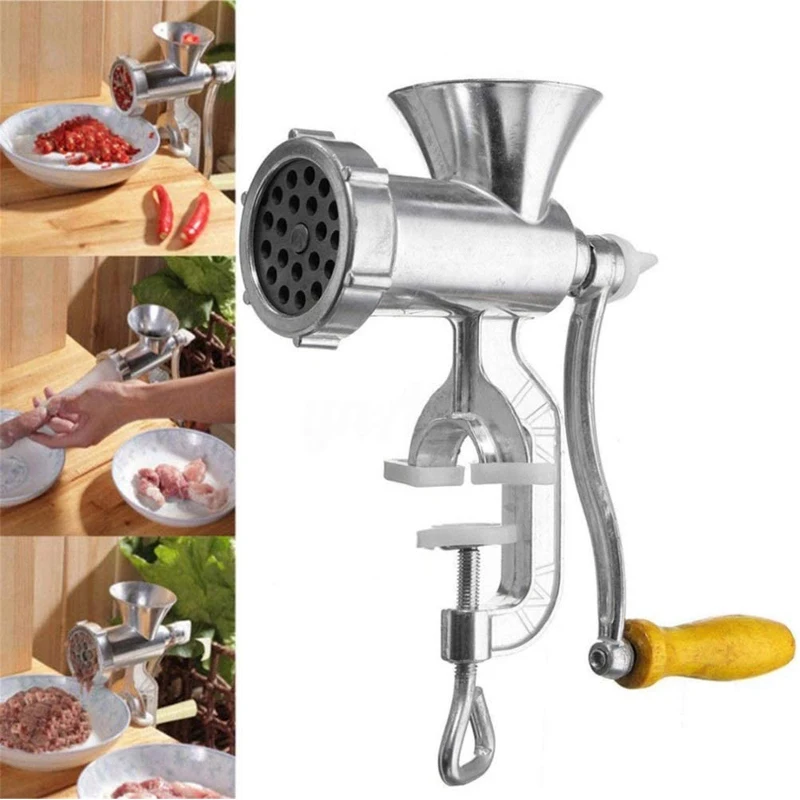 Kitchen Aluminium Alloy Hand Crank Meat Mincer Multi-Functional Vegetable Grinding Machine with Tabletop Clamp