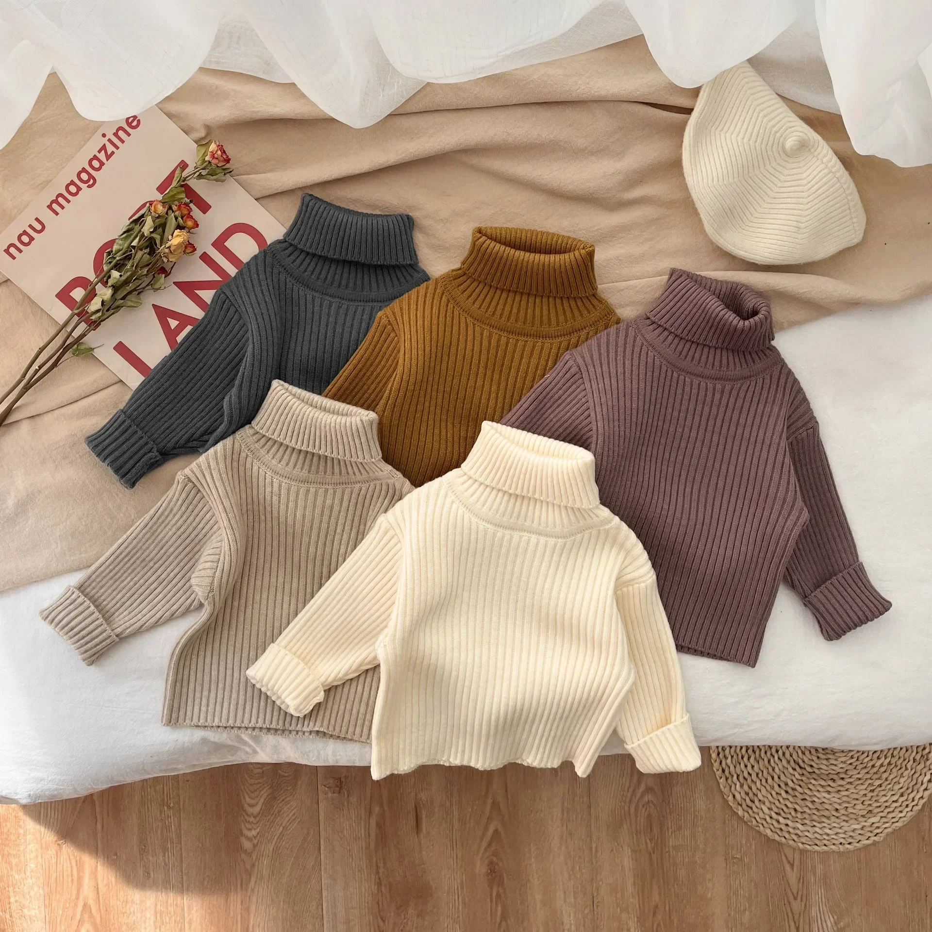 

Baby Clothing Girls Sweater Autumn and Winter Thickened 2023 New Fashionable Knitted Solid Color Baby Turtleneck Pullover Top