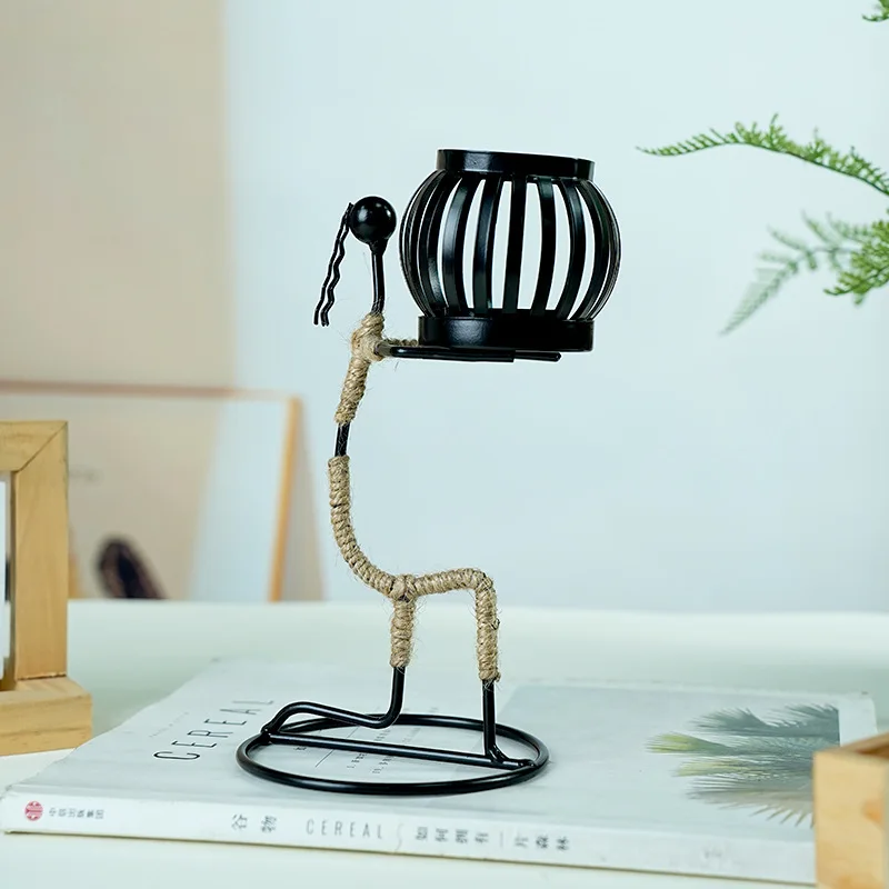 Simple Hemp Rope Girl Wrought Iron Lantern Candlestick Home Dining Room Living Room Art Decoration Candlestick