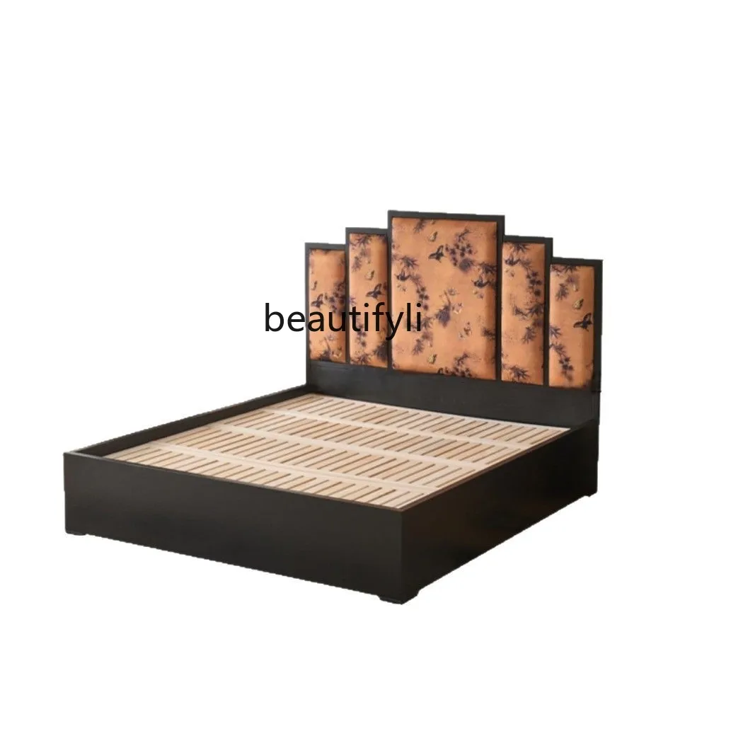 

Ash wood solid wood bed, fabric soft bed master bedroom medieval high-end double bed