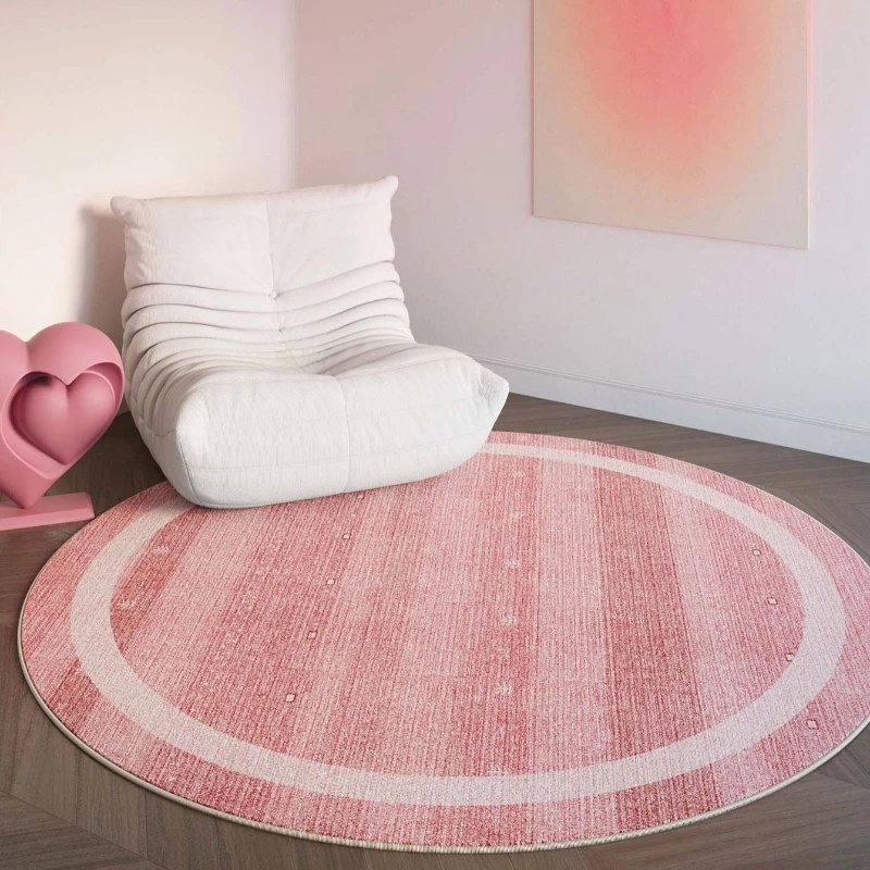 Girly Style Carpets for Living Room Pink Round Bedroom Decor Carpet Light Luxury Bedside Rug Home Thick Cloakroom Art Floor Mat