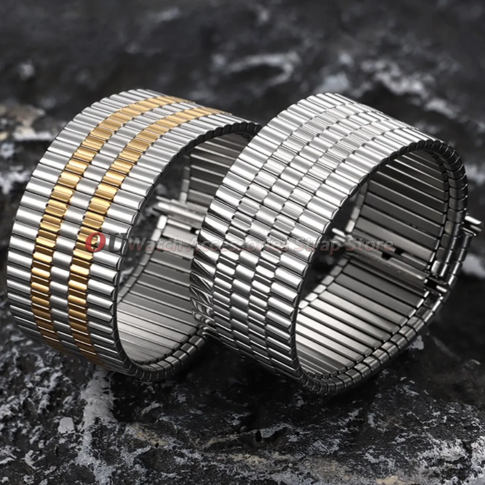 12mm 14mm 16mm 18mm 20mm 22mm Stainless Steel Elastic Watch Band for Seiko Men Women Bracelet Silver Gold Metal Expansion Straps image 2