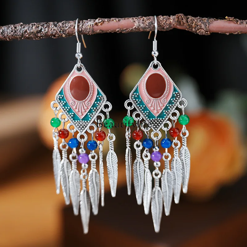 

Rhombus Alloy Leaf Ethnic Wind Earrings