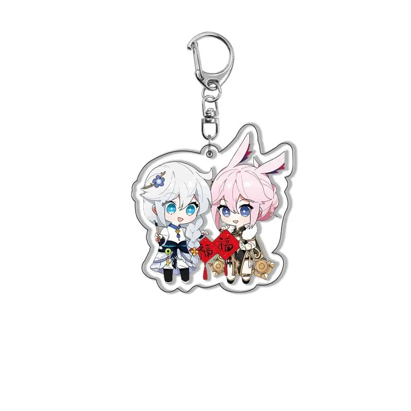 6CM Honkai Impact 3 Game Keychains Kiana Kaslana Double-sided Cartoon Figure Key Ring for Women Men Car Handbag Pendant Gifts