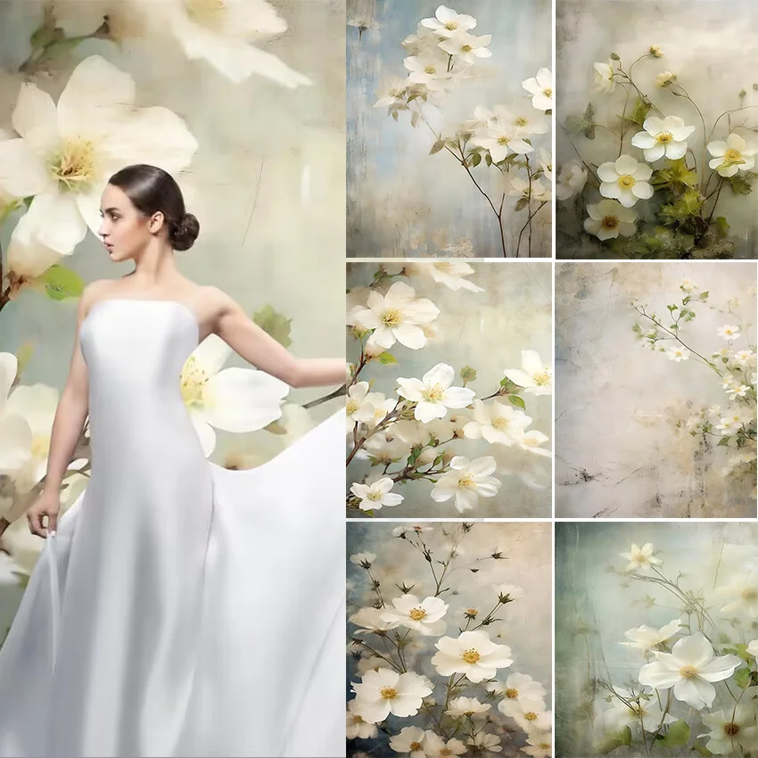 

Avezano Photography Background Spring White Flowers Retro Walls Women Birthday Wedding Family Pregnancy Photos Backdrop Props