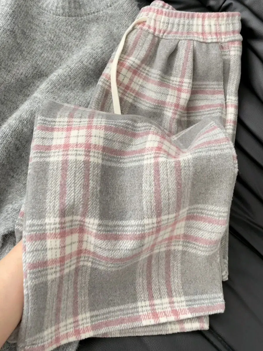 

Широкие брюки в клетку, женские весенние пояса, плиссированные драпированные многослойные модальные шифоновые лоскутные фланелевые эластичные саржевые полоски, шикарные