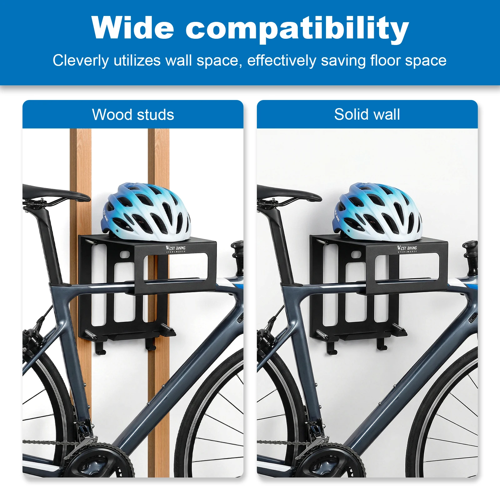 

Настенный держатель для велосипеда с полкой и крючками, настенный кронштейн для велосипедного оборудования, выдерживает до 55 фунтов (25 кг) для шлема, обуви, насоса.