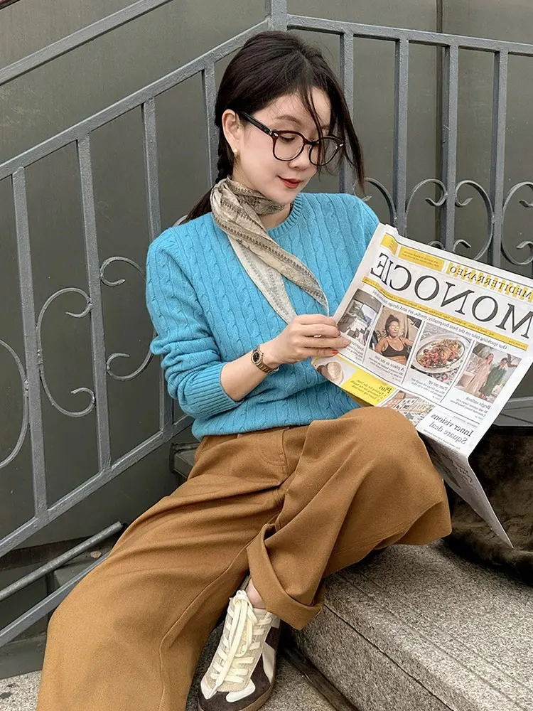 Ретро Ele с цветочным узором Lazy Sle Верхний вязаный свитер Camere Высококачественный длинный светящийся красивый свитер в Корейском стиле...