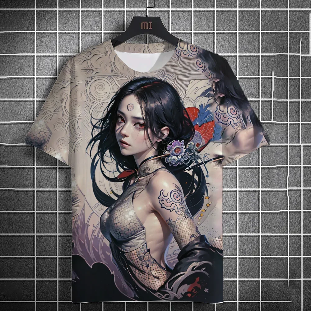 

Anime Goddess Back Tattoo Men's T-shirt 3D Printed T-shirt Casual Loose Short Sleeve T-shirt Home Top