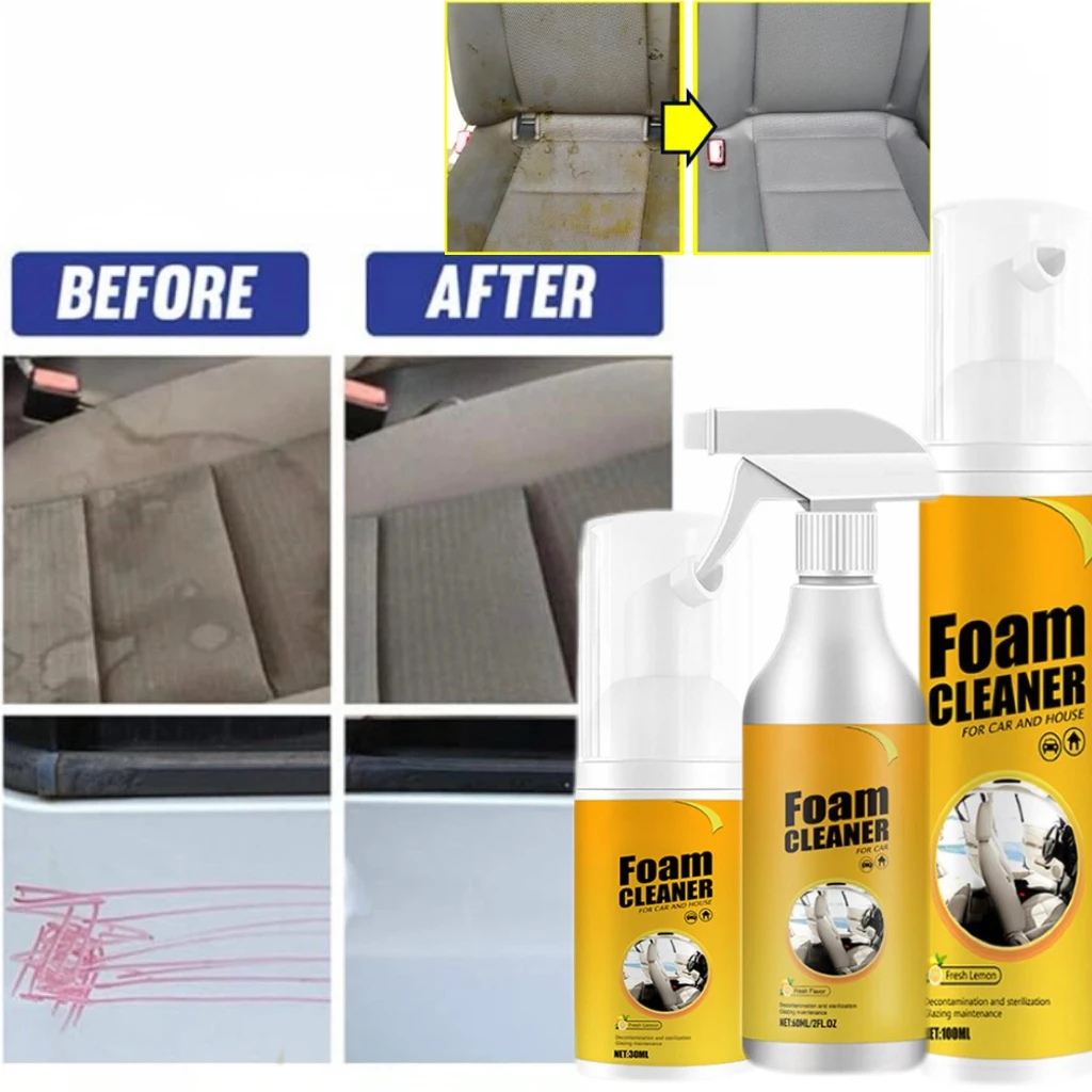 Car Steering Wheel Decontamination Cleaning Spray Car Interiors Leather Seats Shoes Multipurpose Foam Cleaner Fresh Lemon Scent