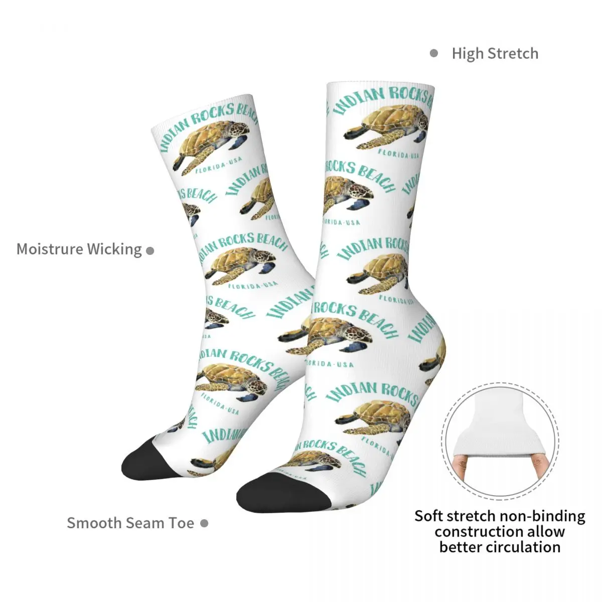 Indian Rocks Beach Florida Sea Turtle Design Socks Harajuku Stockings All Season Long Socks Accessories for Unisex Birthday Gift