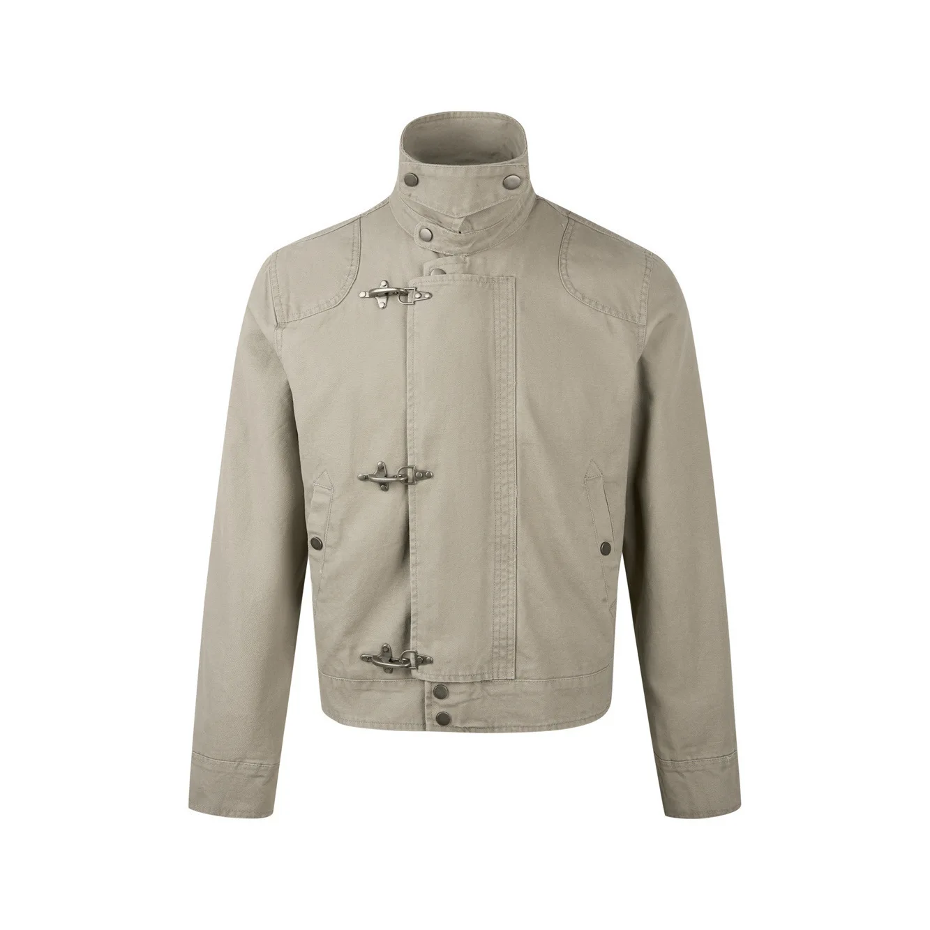 2026 Autumn Cleanfit Vintage Tooling Jacket Men's Airplane Buckle Short Cut American Stand-Up Jacket