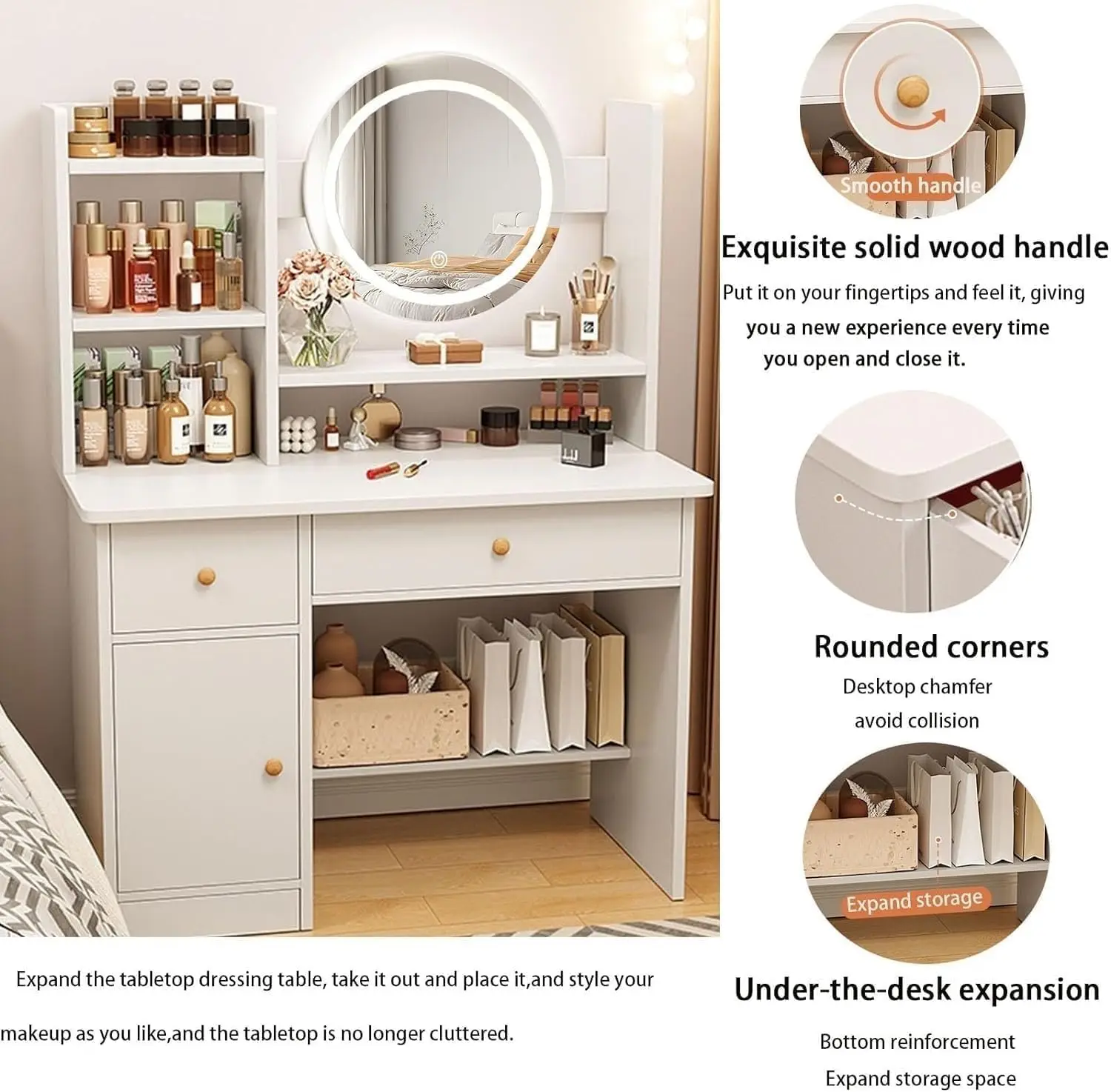 Dressing Table,Makeup Table with Drawers, Vanity Desk with Mirror and led Lights,3 Lighting Mode,Makeup Vanity Desk image 5