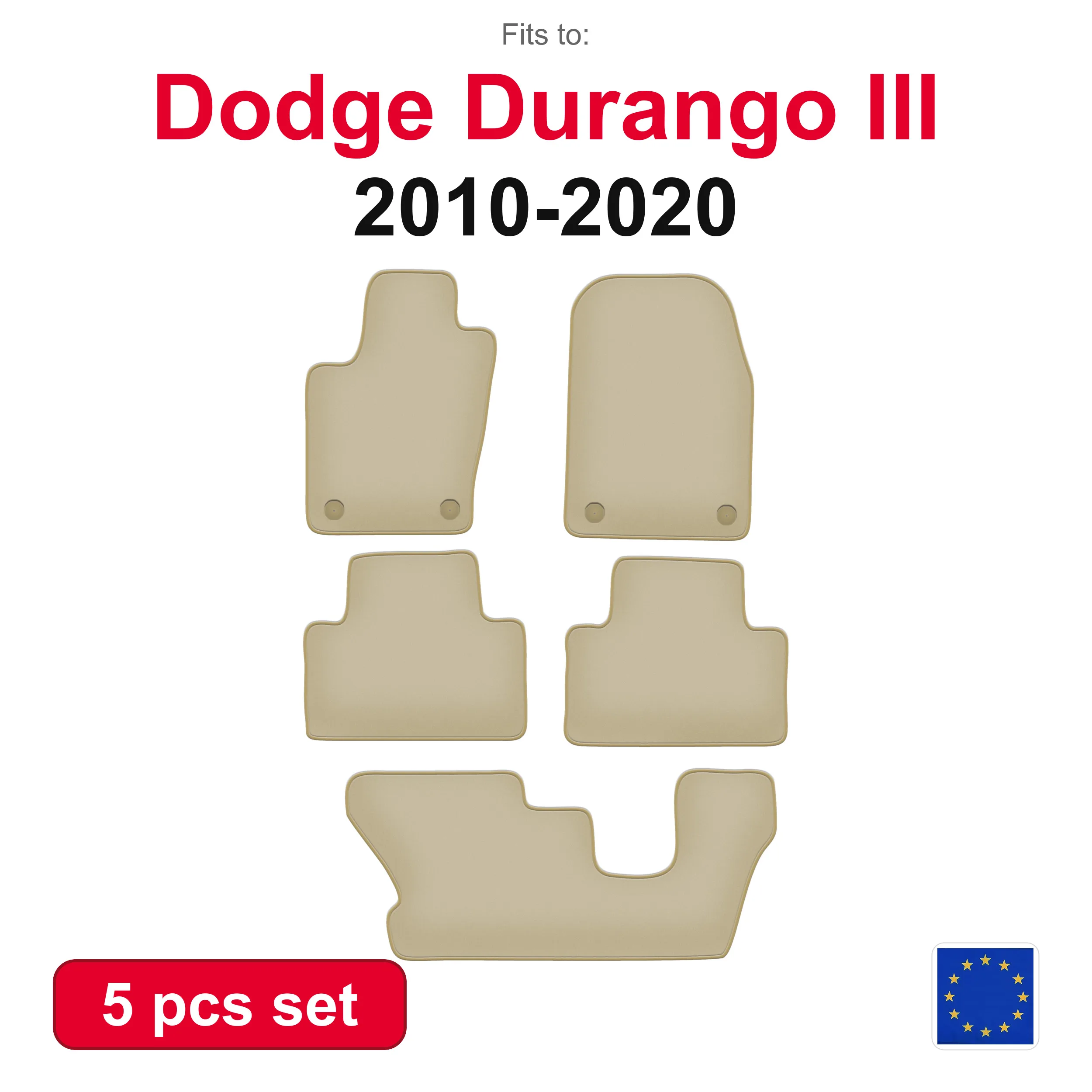 PREMIUM auto-velourmatten voor Dodge Durango III 7-zits (2010-2020) -beige, passend (5 stuks) automattenset