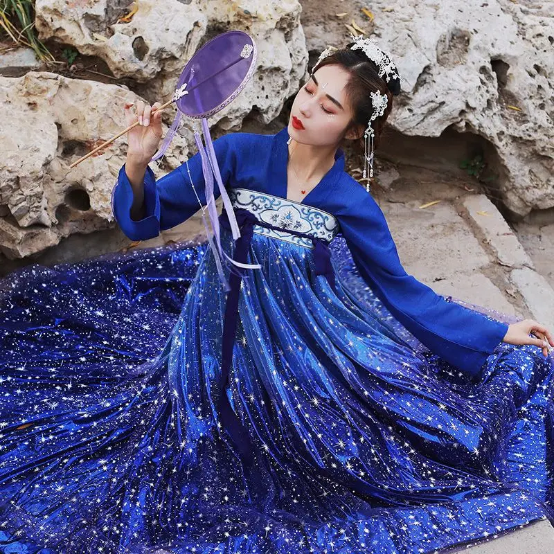 ชุดกระโปรงยาวถึงหน้าอกสำหรับผู้หญิง Rhyme Hanfu ชุดกระโปรงยาว6เมตรแบบค่อยเป็นค่อยไปดั้งเดิม