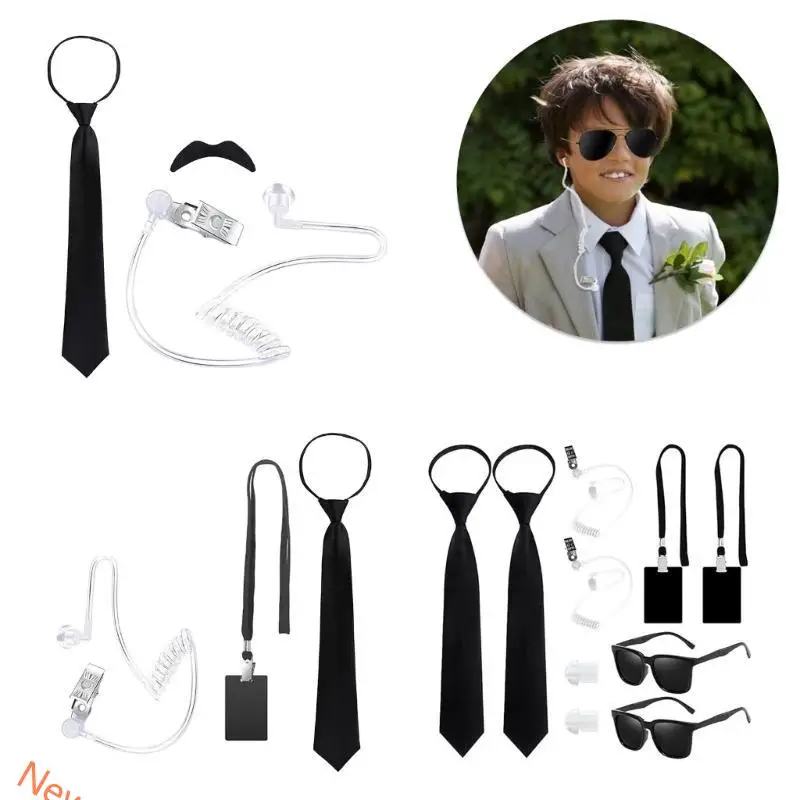 Geheime agent verkleed outfits, waaronder een zwarte bril Earpiece en Neck Tie Security Guard Cosplay kostuum voor kinderen
