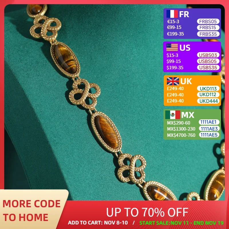 

Vintage Tiger Eye Choker Collar Necklace Jewelry Antique Luxury Gold Color Natural Stone For Woman Elegant Knot Gothic Wedding
