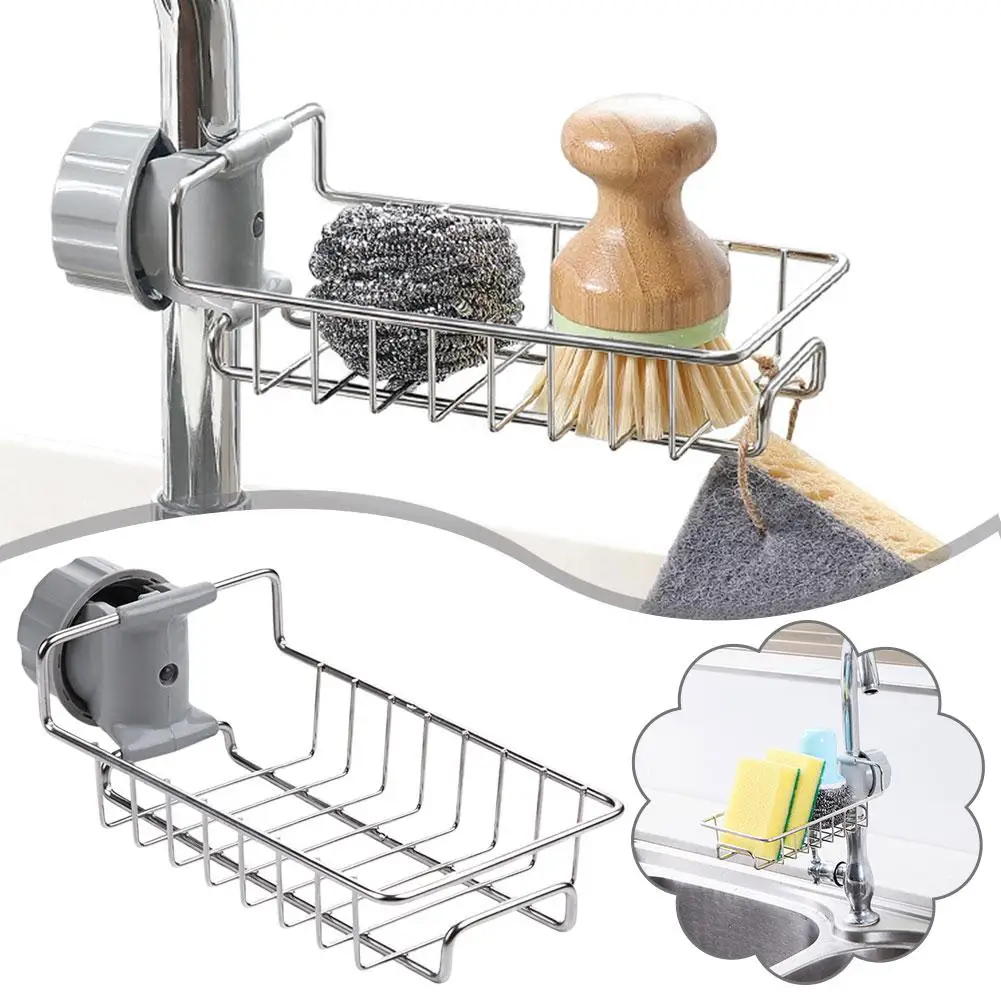 Stainless Steel Sink Drain Rack Sponge Storage Faucet Organizer Soap Rack Accessories Kitchen Holder Shelf Towel Drainer Q2T9