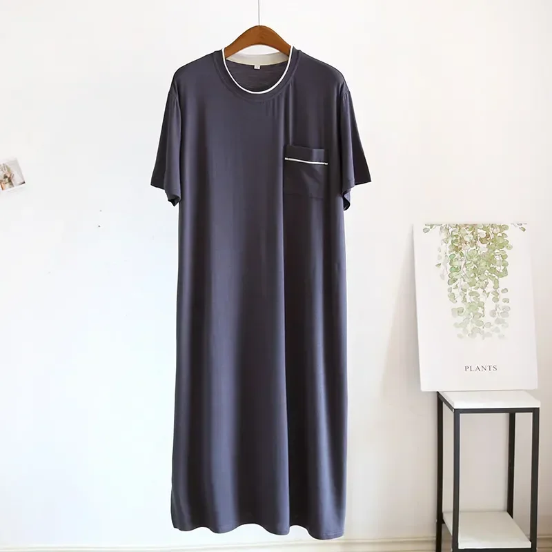 Camisón de manga corta para hombre, ropa de dormir de una pieza, vestido Modal de longitud media para el hogar, Verano