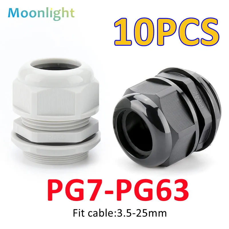 10Pcs Nylon Cable Glands PG 7 9 11 13.5 16 19 High Quality IP68 Wire Plastic Waterproof Connector Cable Sleeve Adjustable Joints