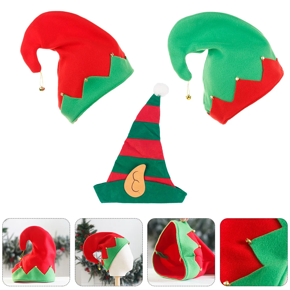 

3 Pcs Santa Hat Christmas Toddler Kidcore Clothes Hats Non-woven Fabric Jingle Bells Xmas Clown Costume Cap