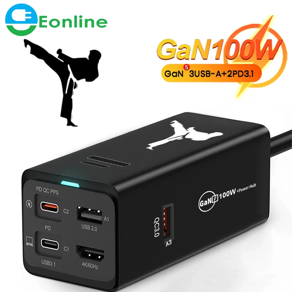 

Eonline 2D 100W GaN Charger USB C Docking Station QC 3.0 PD USB-C Hub Desktop Charging Station for MacBook Pro/Air Laptop