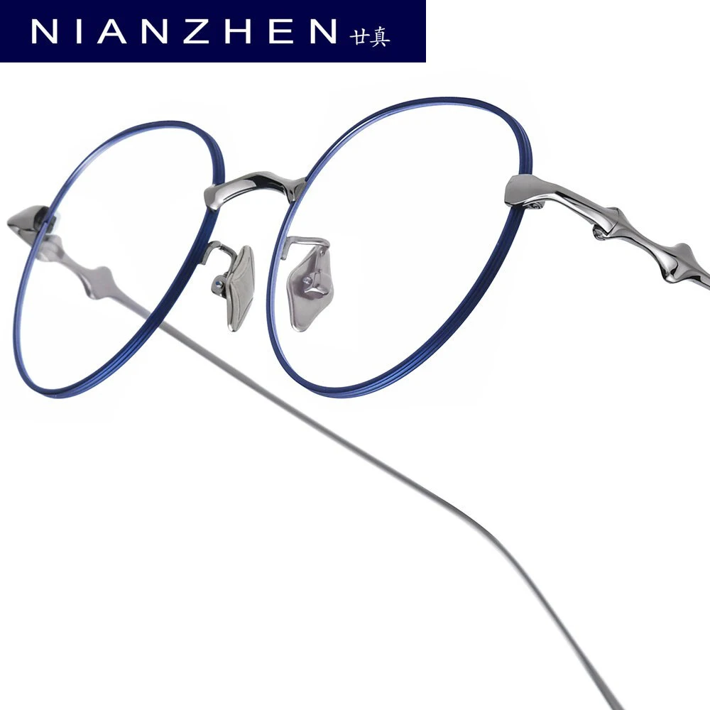 NIANZHEN Titanium Alloy Eyeglasses Frame Women Round Brand Design Glasses Men Ultralight-Weight Retro Eyewear Spectacles 701