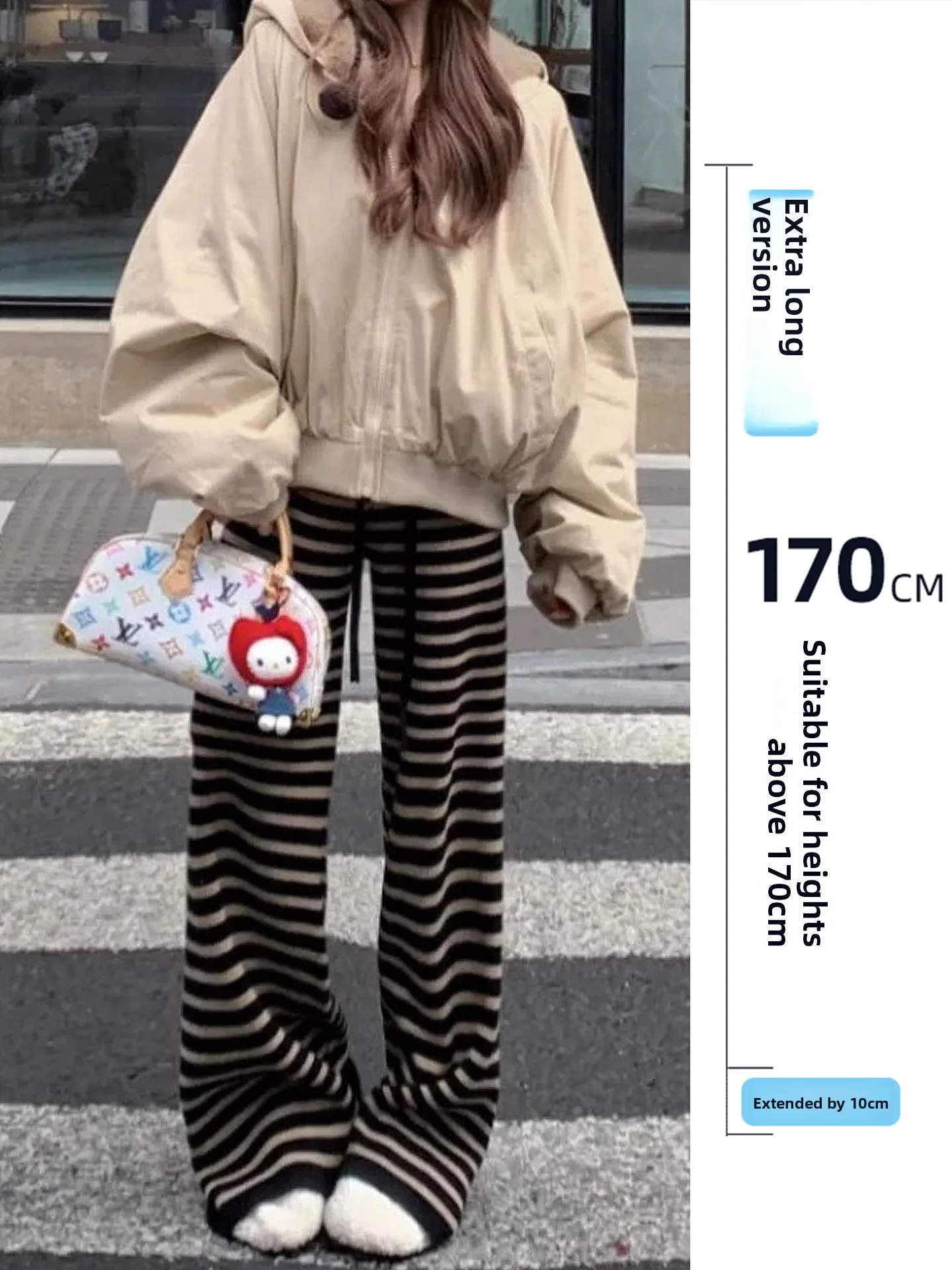 

Extended Knitted Drapey Stripe Pants Women's Autumn Winter Straight Leg Wide Leg Pants Slimming Lazy Sle Versatile Casual P...