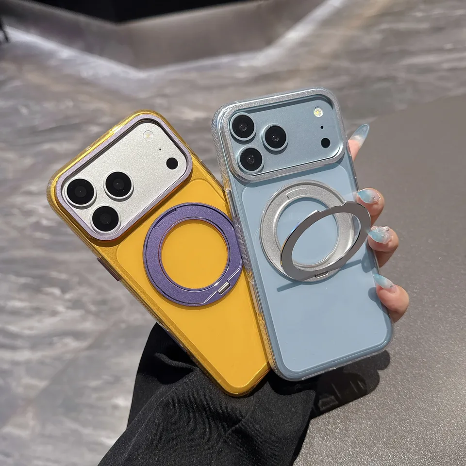 Funda magnética con soporte y colores contrastantes para iPhone 15 16 17 18 Pro Max con MagSafe 3