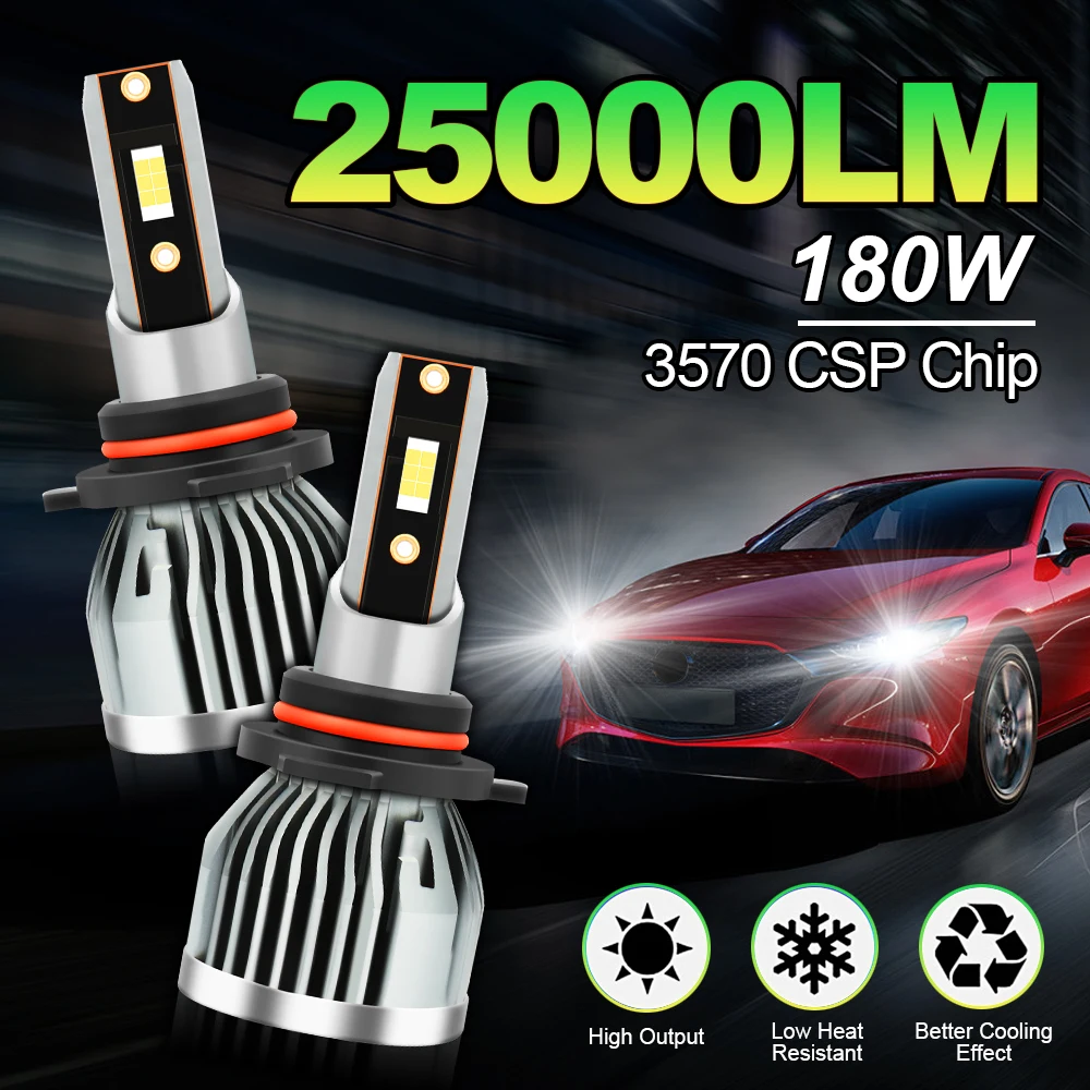 

180W H7 H4 H11 LED Car Headlights Bulbs H3 H1 H8 H9 9005 9006 9007 9008 9004 HB3 HB4 H13 CSP 25000LM Auto Lamps 6000K 6500K 12V