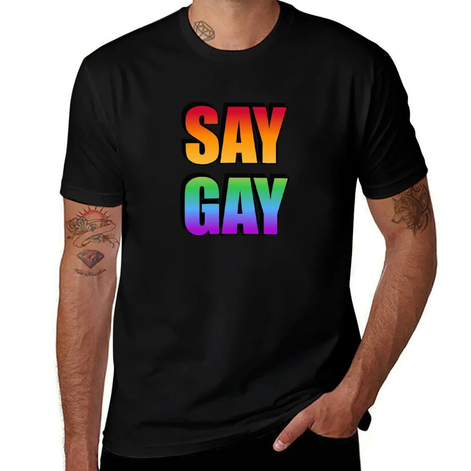 

SAY GAY - Rainbow T-Shirt custom t shirt oversized graphic tee customs design your own boys whites tee shirts for men