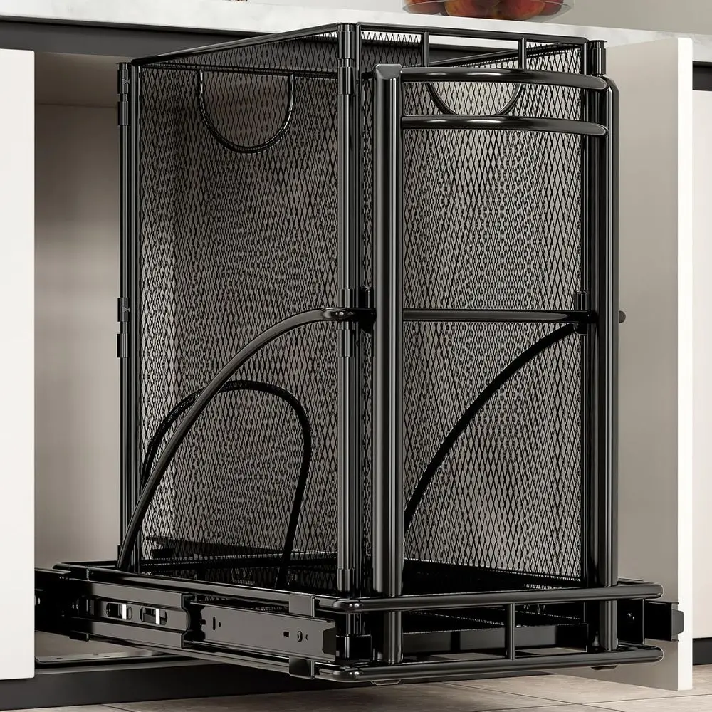 

Выдвижное мусорное ведро под раковину, черное, 7,4 галлона, 13x17x17 дюймов (ШxВxГ), для установки под шкаф