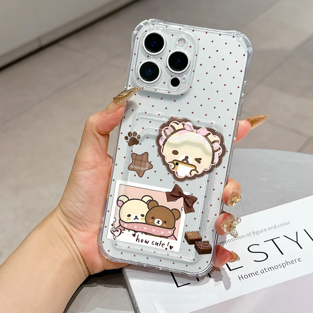 Card Hold Case For Oppo A5 A3 A3X A60 A38 A58 A78 A98 Reno6 Reno7 Reno8 Reno12 Reno13 F Pro HOT Cute Cartoon Rilakkumas