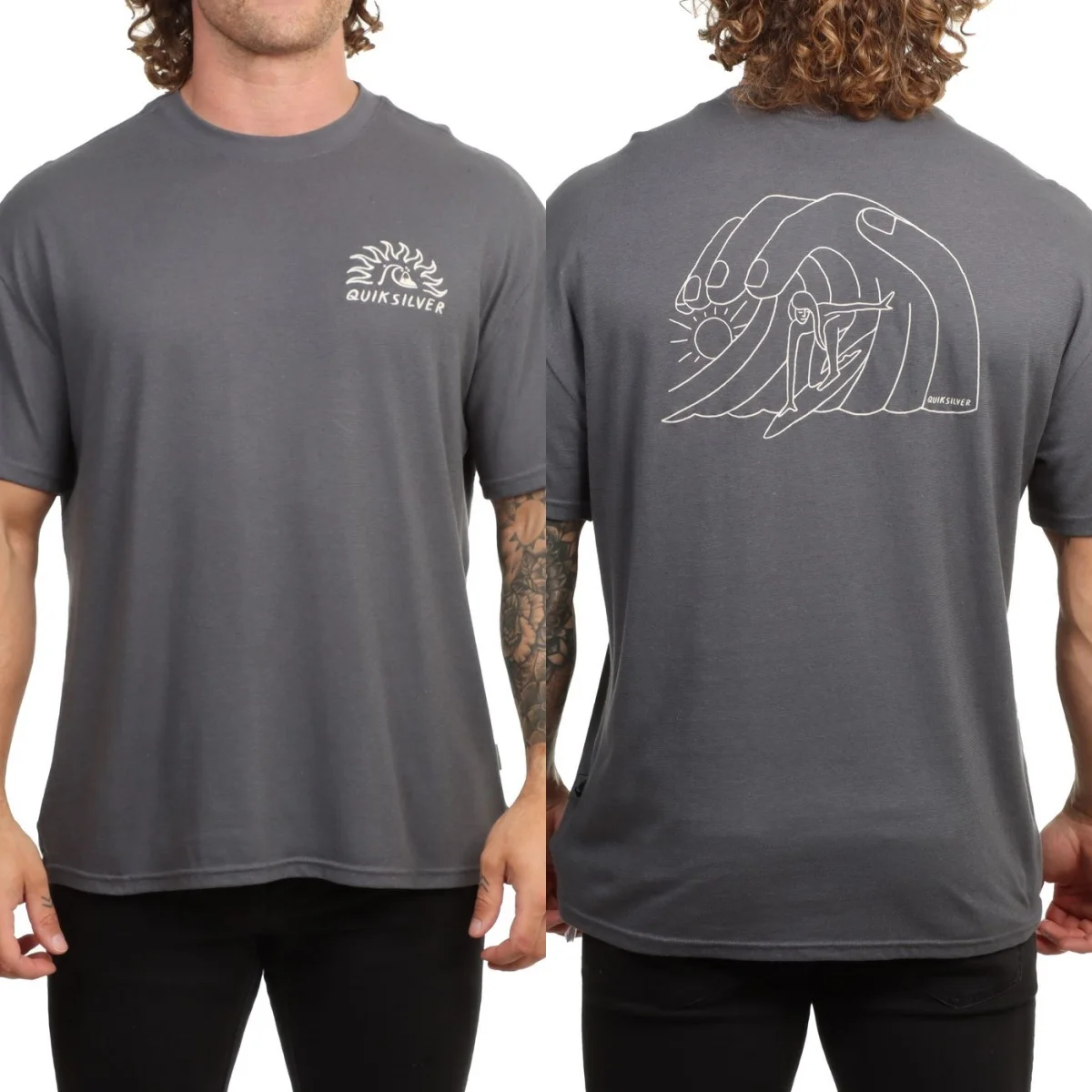 Seltenes Quik Surfing T-Shirt mit silberner Grafik aus Baumwolle, Unisex, Sommer, kurzärmelig, modisches Marken-T-Shirt, luxuriöses, lässiges Vintage-T-Shirt – Detail 3