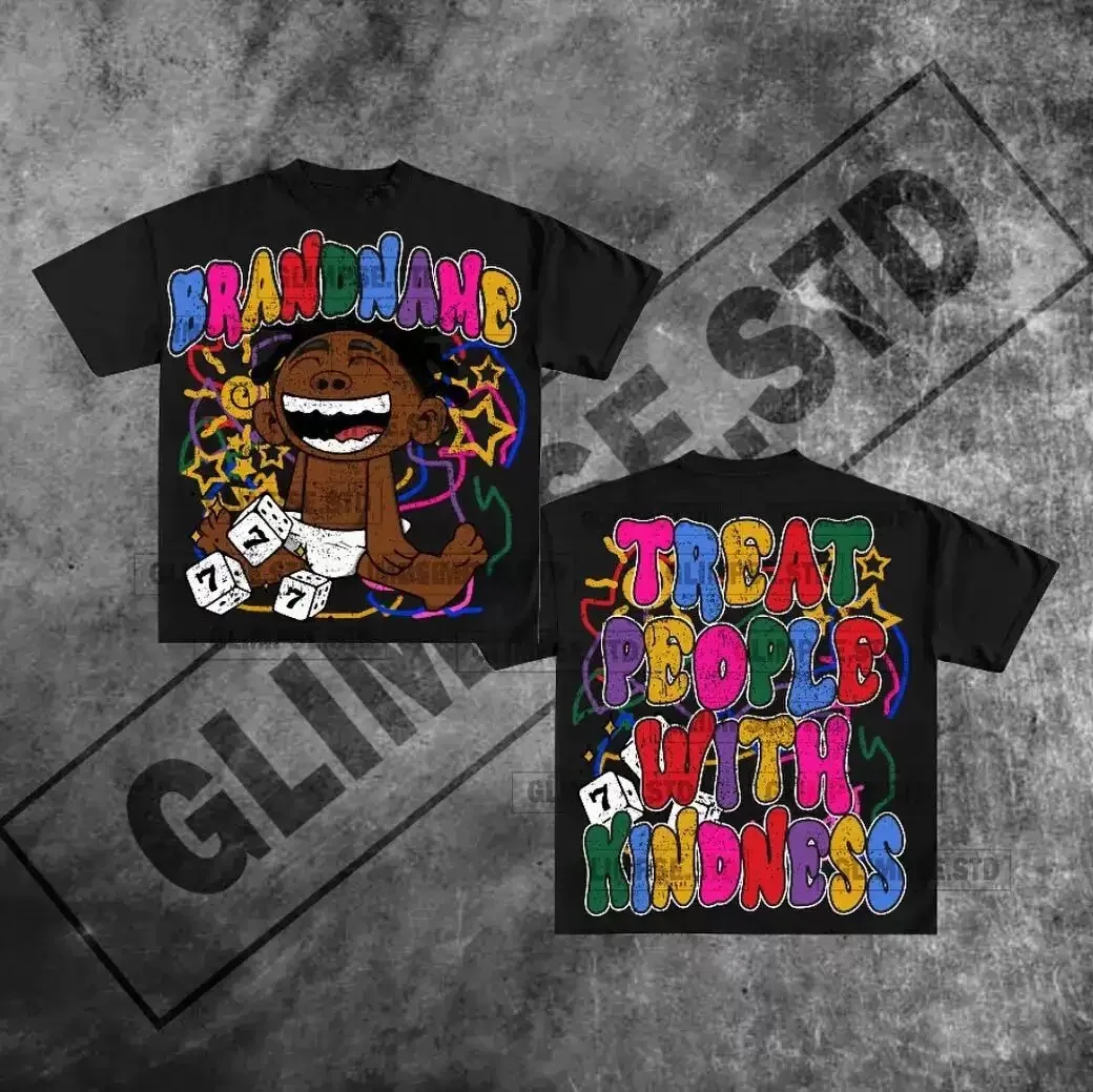 

Мужская футболка большого размера в стиле хип-хоп с мультяшным принтом и коротким рукавом Y2k, уличная трендовая одежда в стиле хип-хоп с широкими плечами