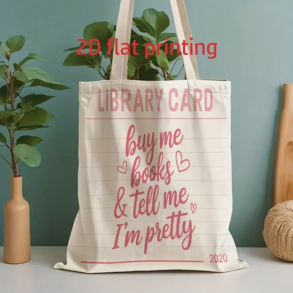 Tote Bag - Same 2D Flat Print for Men and Women LIBRARY CARD Fun Text Pattern - Foldable, Women'S Reusable Grocery Shopping Bag