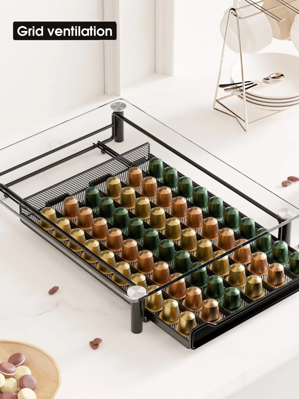 Capsules Pod Holder Support 60Cups Capsule Nespresso Coffee Pod Organizer Metal Cafe Organizador Drawer Coffeeware Accessories