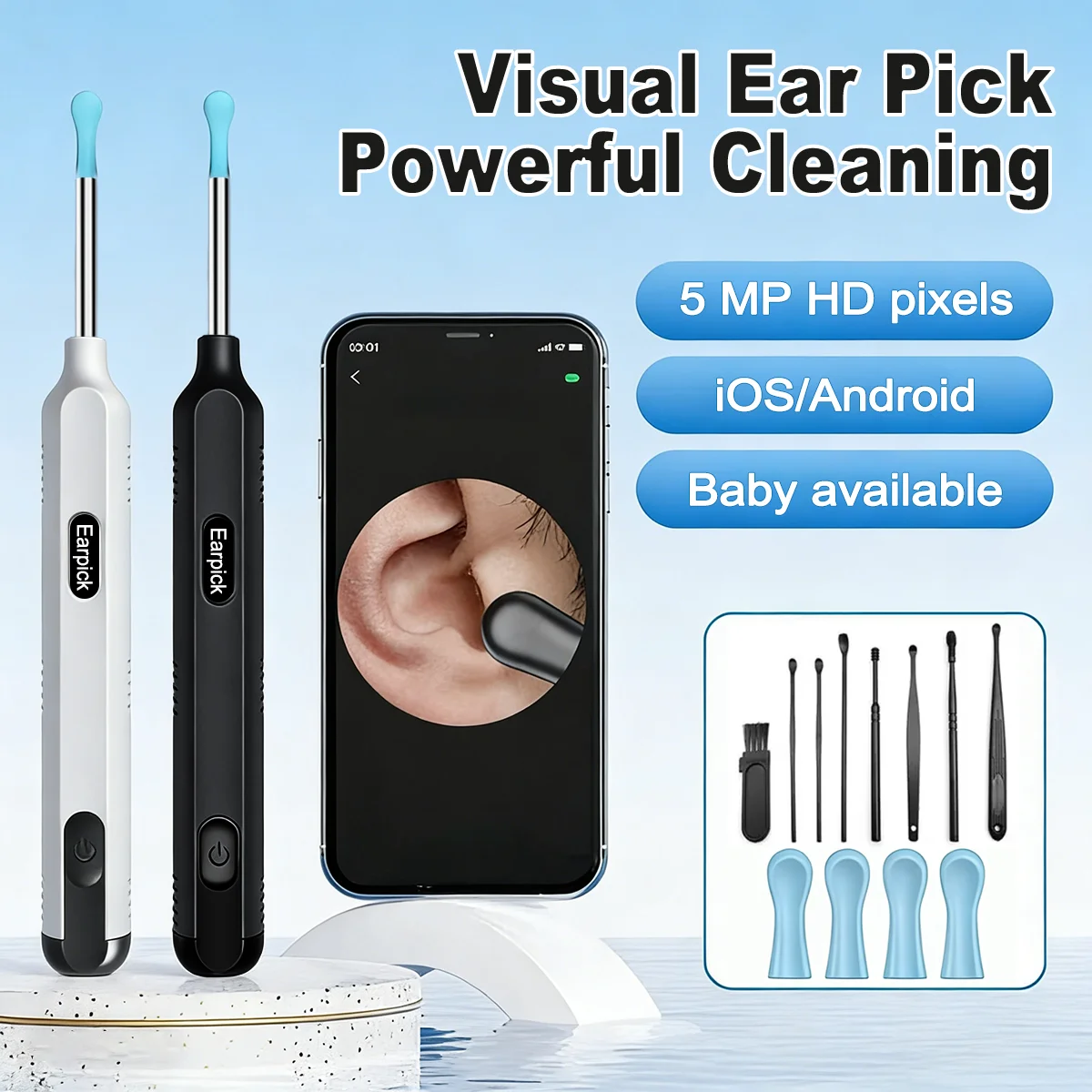 

WIFI Visual Ear Cleaner Otoscope Camera with LED Lights Mini Ear Wax Removal Tool with Camera Take Video HD Ear Cleaning Care