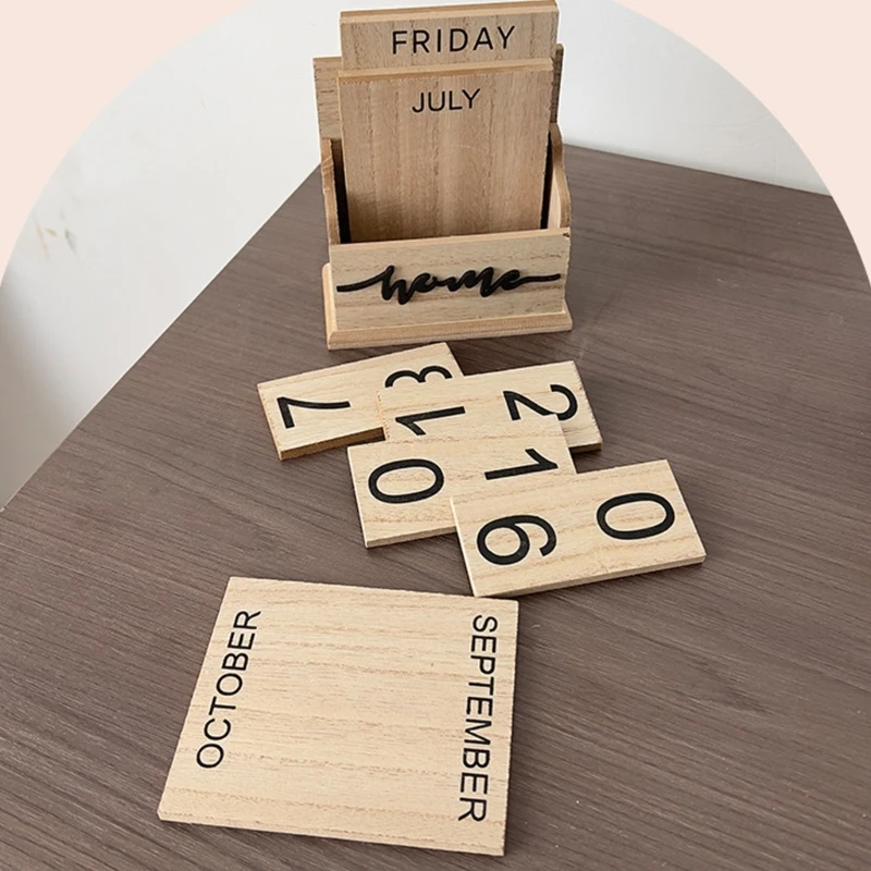Manual Desk Permanent Calendar with Large Printed Weekday, Month and Date Cubes, No Batteries Required for Desk Use K1KF