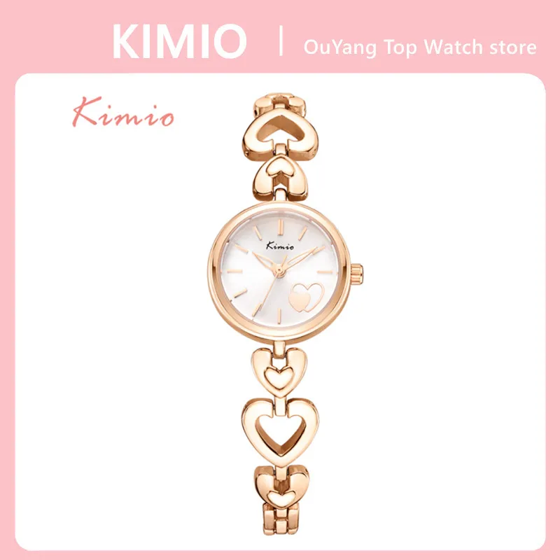 

KIMIO Women Watches Quartz Movement From Japan Alloy Shell Love Heart Bracelet Dress Watch Stainless Steel Ladies Wristwatch